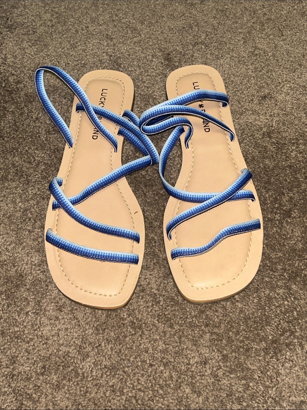 Lucky Brand Blue Strappy Sandals with Tan Footbed